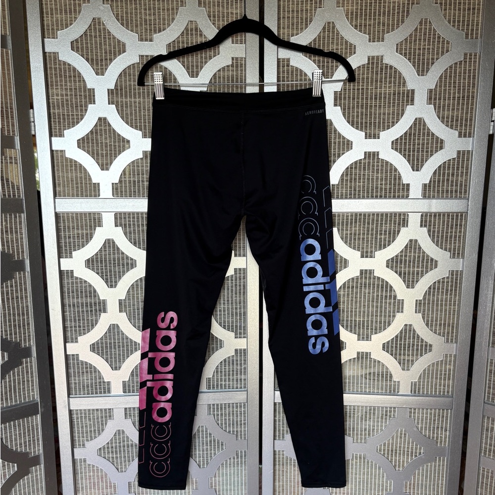 adidas Kids Leggings - Black with Pink and Blue Accents - Picture 5 of 9